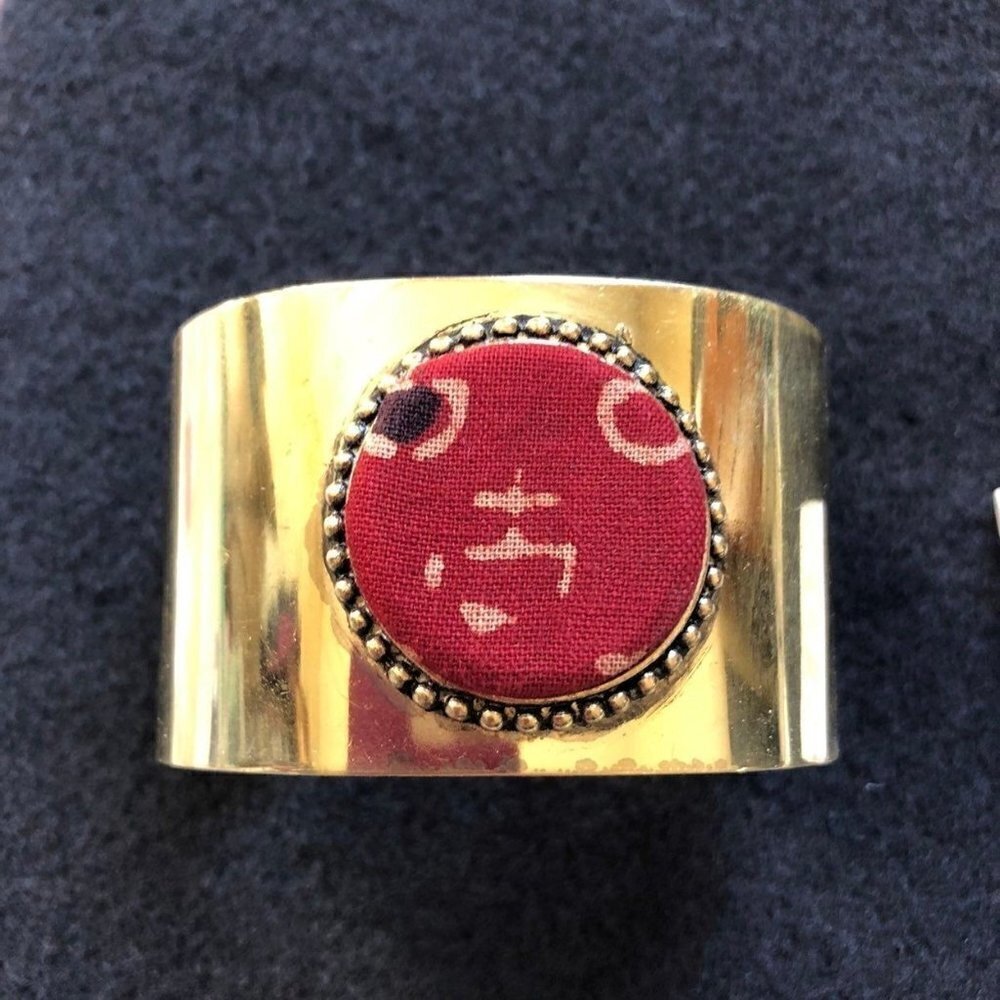 Handmade Cuff Bracelet India Brass Gold Red Fabric Fair Trade Artisan